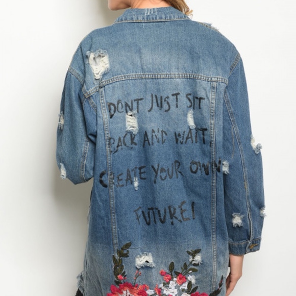 Last 1 SIZE M! 100% COTTON DENIM DISTRESSED JACKET - Picture 4 of 6